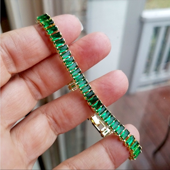 Swarovski Jewelry - Swarovski Elements Gold Emerald Green Emerald-cut Tennis Bracelet NEW